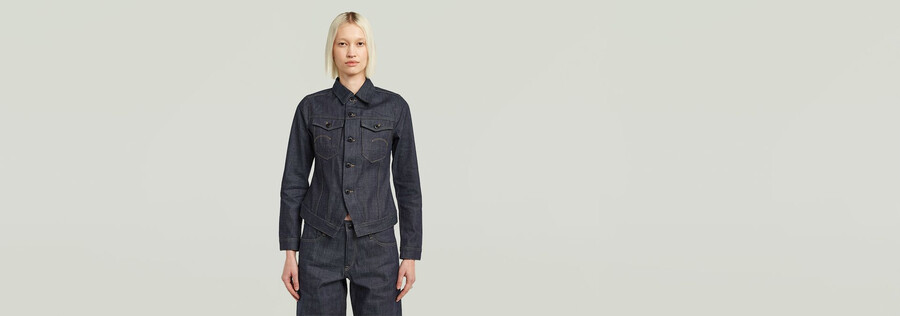 schmale selvedge-jacke mit schrägem saum