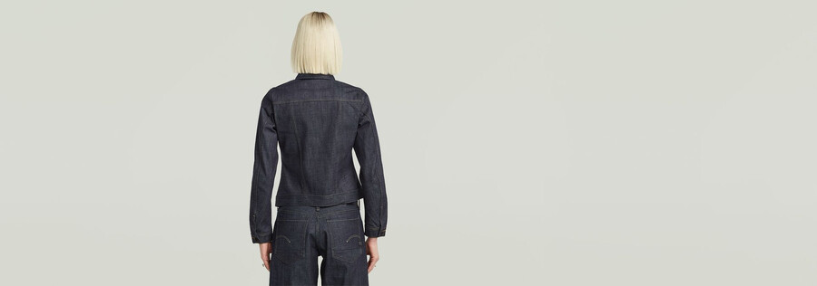 schmale selvedge-jacke mit schrägem saum