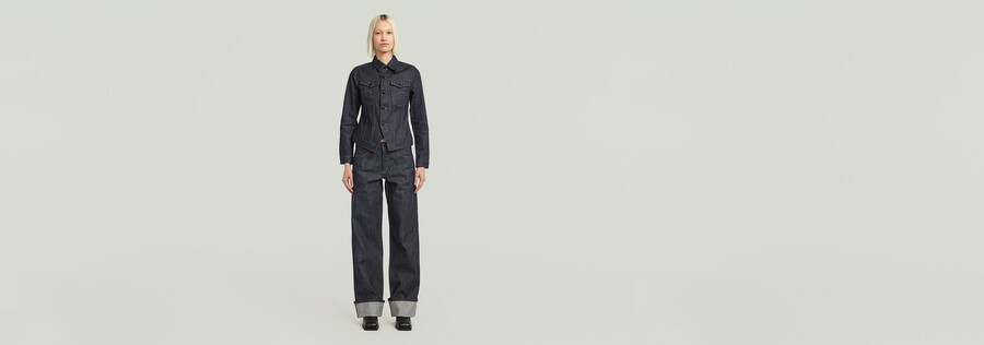 schmale selvedge-jacke mit schrägem saum