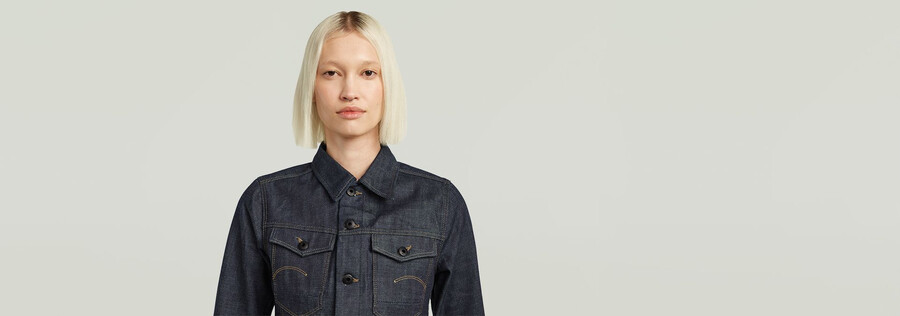 schmale selvedge-jacke mit schrägem saum