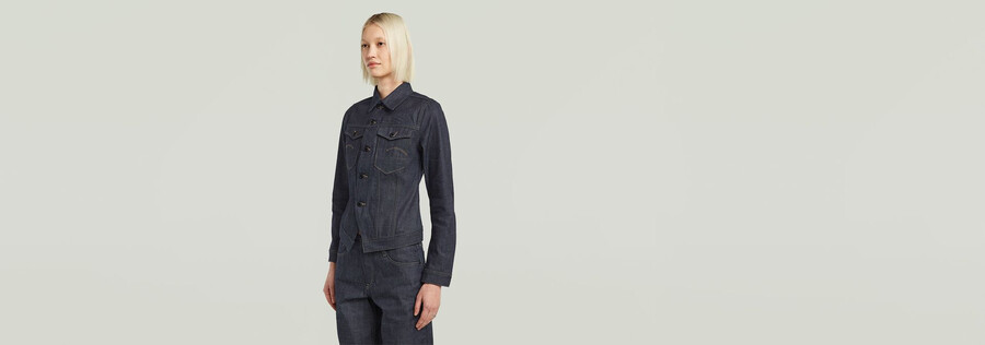 schmale selvedge-jacke mit schrägem saum