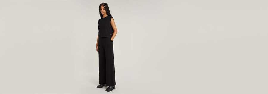doppellagiger jumpsuit mit weitem bein