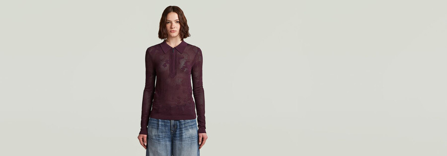 pointelle slim polo strick