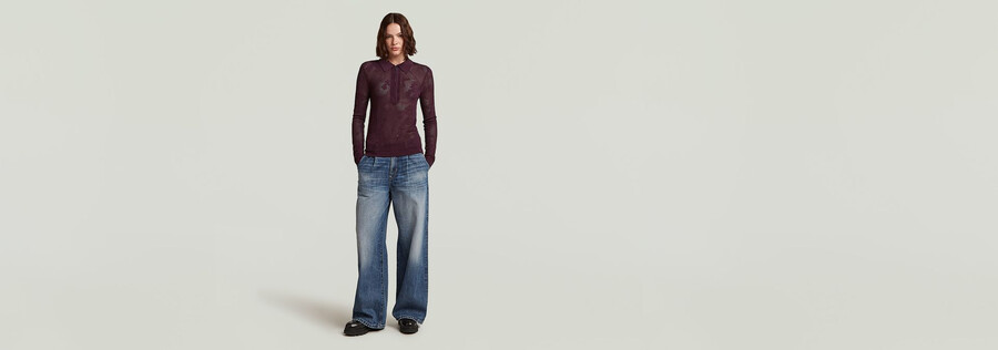 pointelle slim polo strick