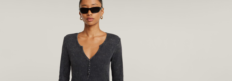 deep v overdyed henley slim top