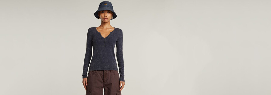 deep v overdyed henley slim top