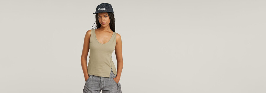 asymmetrisches schmal geschnittenes tanktop mit reißverschluss