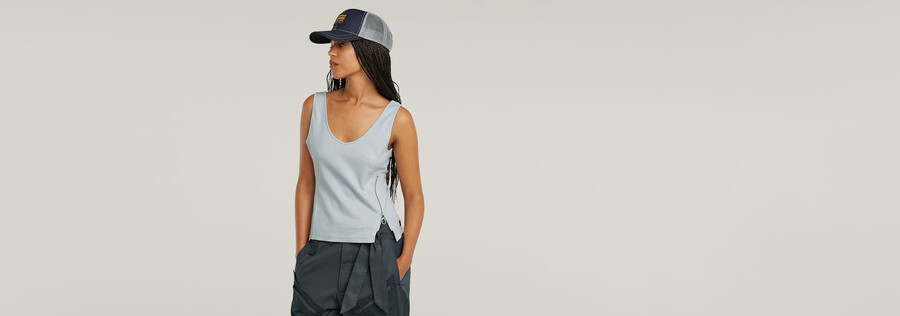 asymmetrisches schmal geschnittenes tanktop mit reißverschluss
