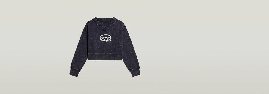 Überfärbter kurzer logo-pullover locker geschnitten