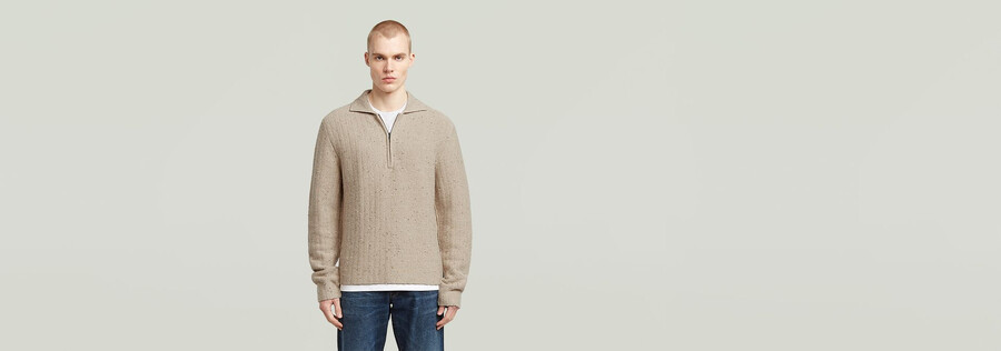strickpullover mit polokragen und halbem reißverschluss