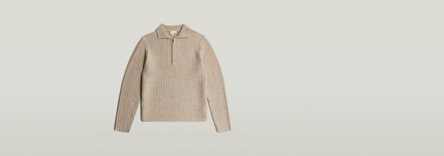 strickpullover mit polokragen und halbem reißverschluss