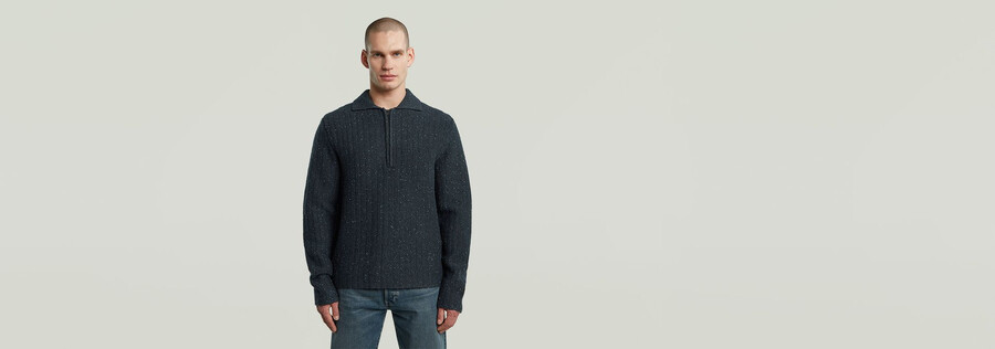 strickpullover mit polokragen und halbem reißverschluss