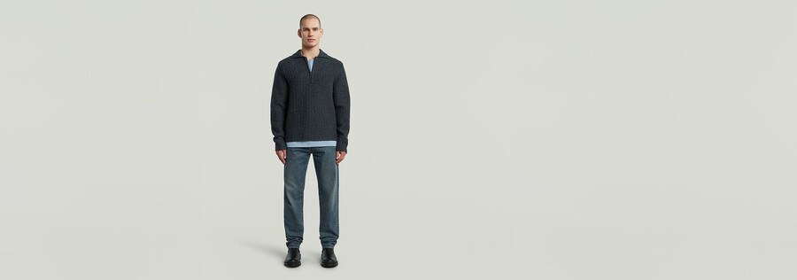 strickpullover mit polokragen und halbem reißverschluss