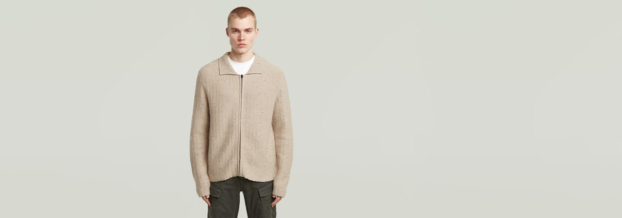 strickpullover mit polokragen und durchgehendem reißverschluss