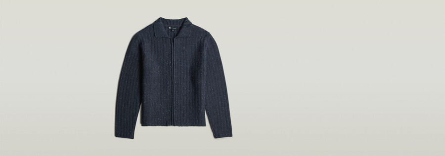 strickpullover mit polokragen und durchgehendem reißverschluss