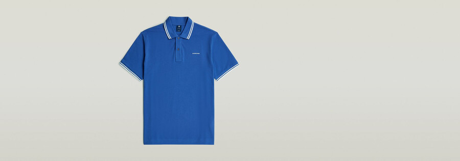 polohemd mit brustlogo und streifen