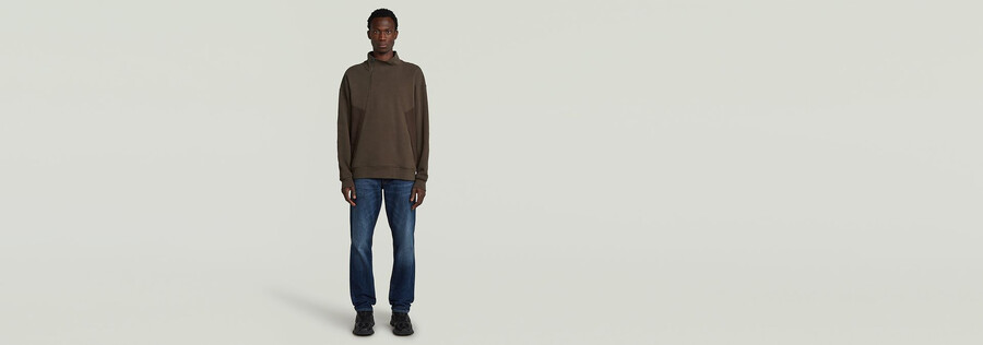 pullover mit halbem reißverschluss aus einem materialmix