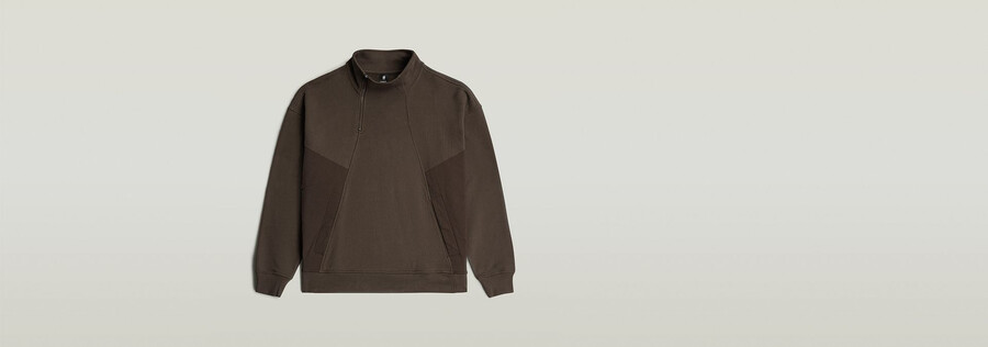 pullover mit halbem reißverschluss aus einem materialmix