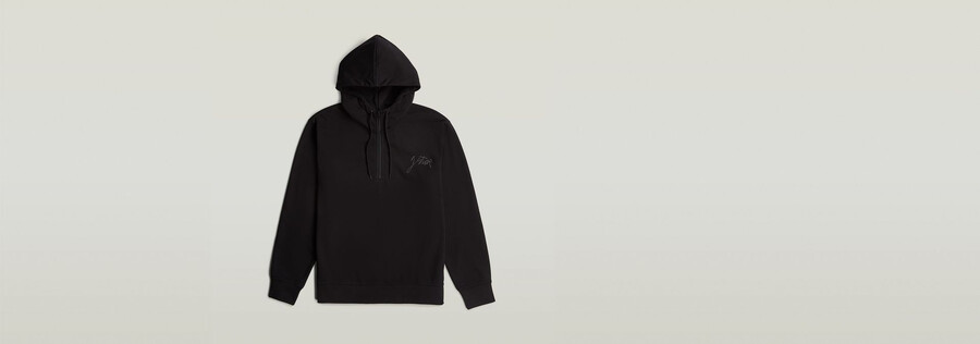 kapuzenpullover mit halbem reißverschluss und schriftzug