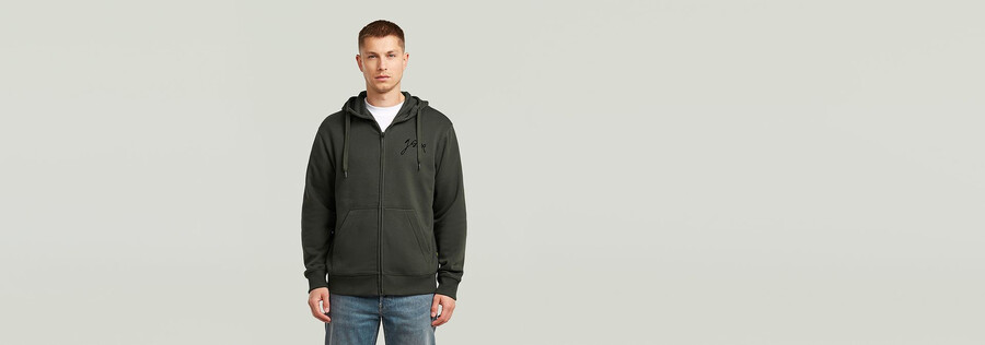 kapuzenpullover mit reißverschluss und schriftzug