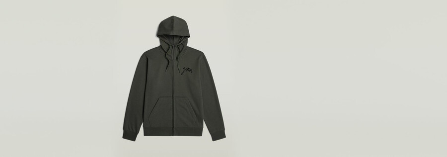 kapuzenpullover mit reißverschluss und schriftzug