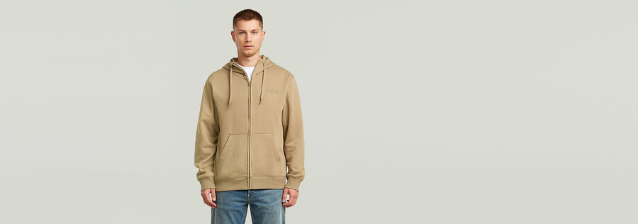 kapuzenpullover mit schriftzug und reißverschluss