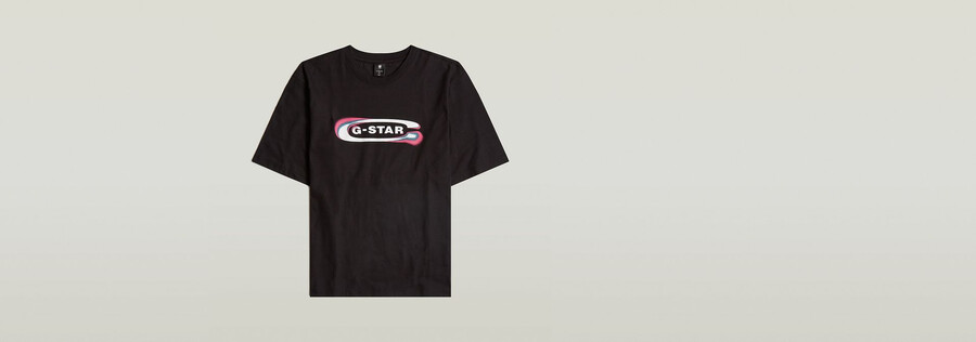 kastenförmiges t-shirt mit farbverlauf und old-school-logo