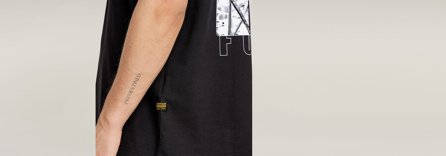 lockeres t-shirt mit barcode-rückengrafik